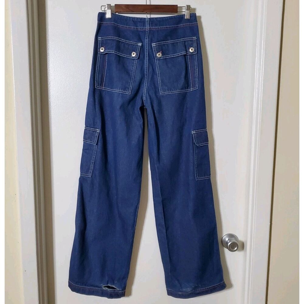 Vintage Rave 4 Real Cargo Jeans Size 7 Blue Y2K Baggy Utility Drawstring Womens - Picture 4 of 10